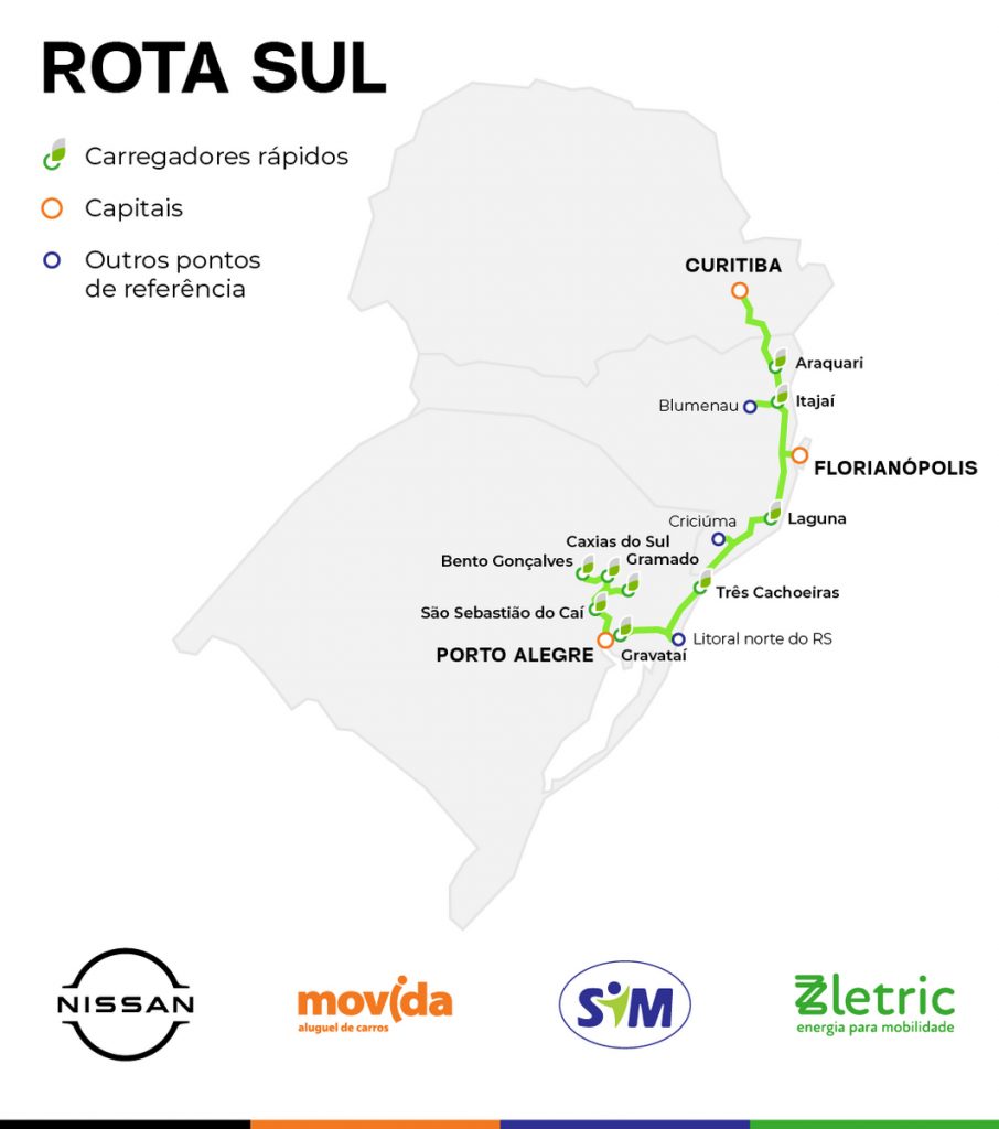 Nissan lança rota de carregadores rápidos para carros elétricos no Sul