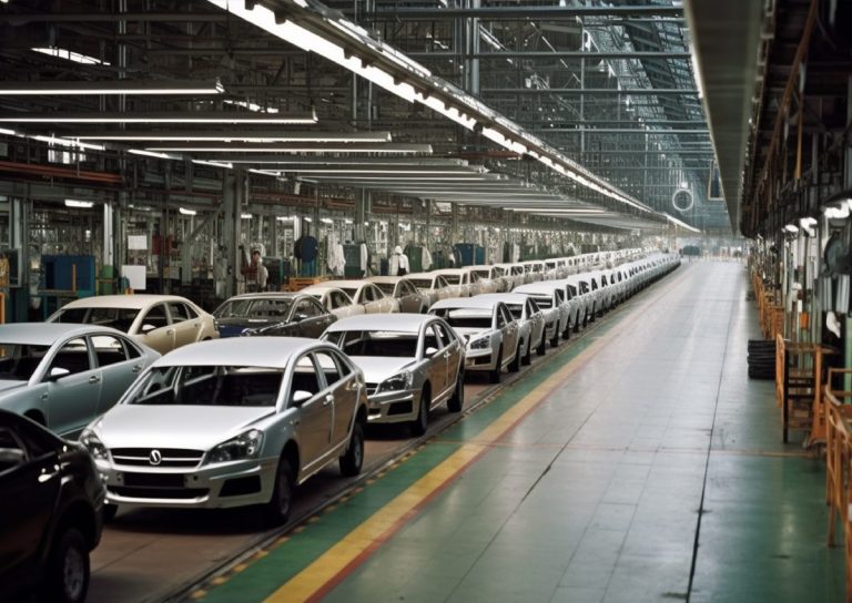 Uma fábrica mostrando a produção para o mercado de carros