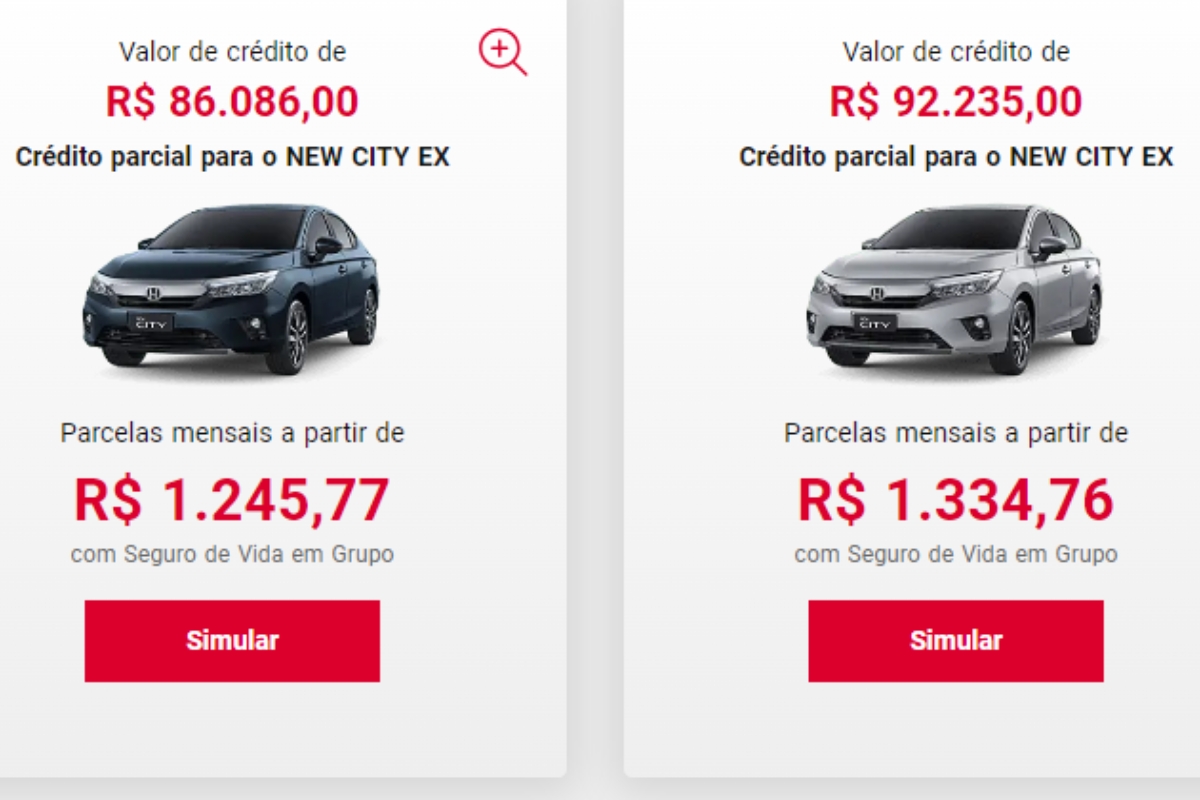 Linha de carros também conta com ótimas ofertas no Consórcio da Honda Foto: reprodução/ Site da Honda 