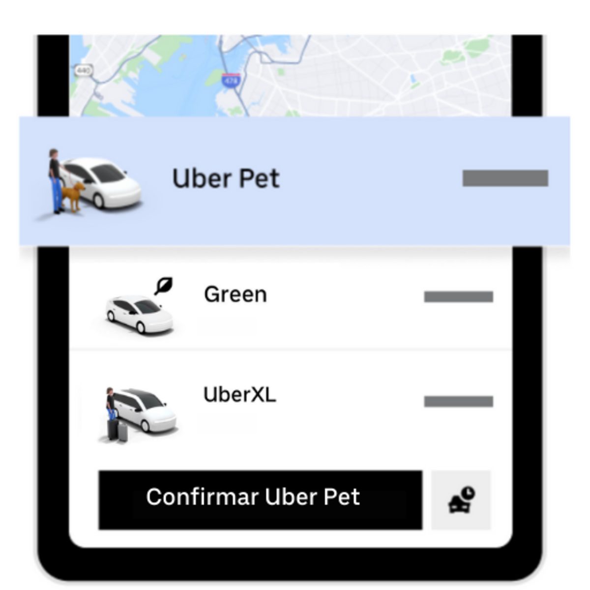 Tela de seleção do Uber Pet