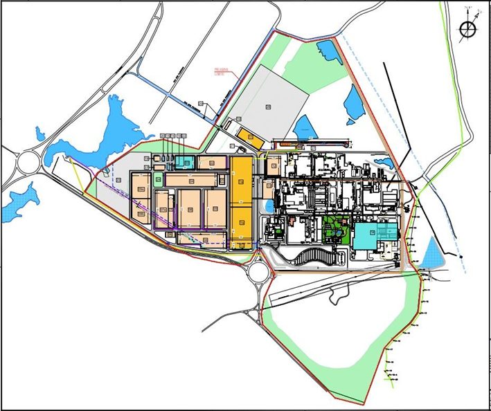 Mapa mostra áreas em laranja claro e escuro onde o novo complexo fabril será construído - Foto: Divulgação