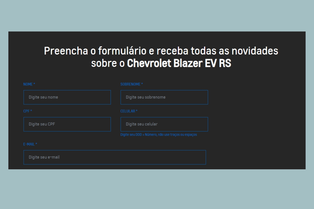 Formulário de pré-venda do Blazer EV já está disponível - Print do site da Chevtolet - Garagem360