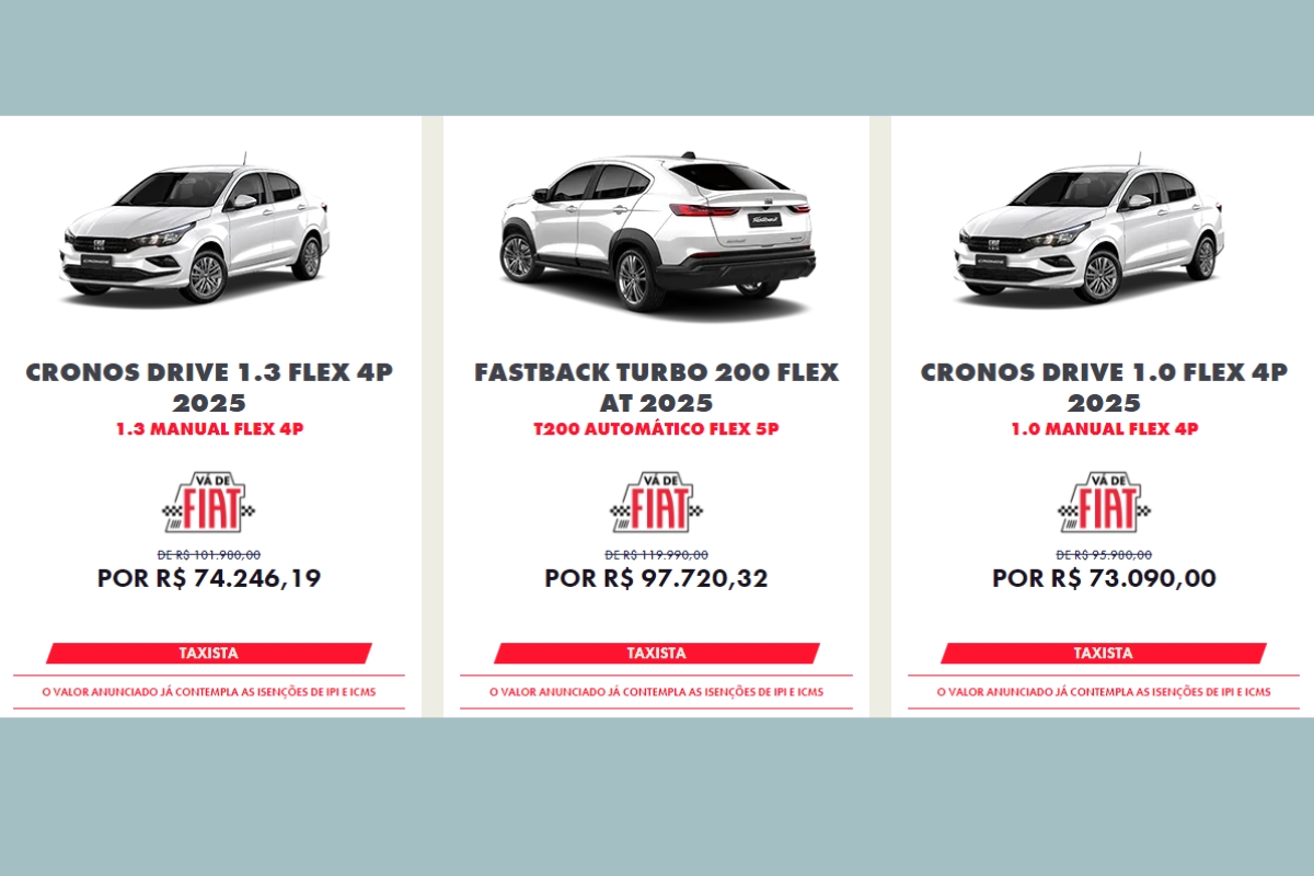 Condições especiais da Fiat para taxistas - Print da tela - Garagem360