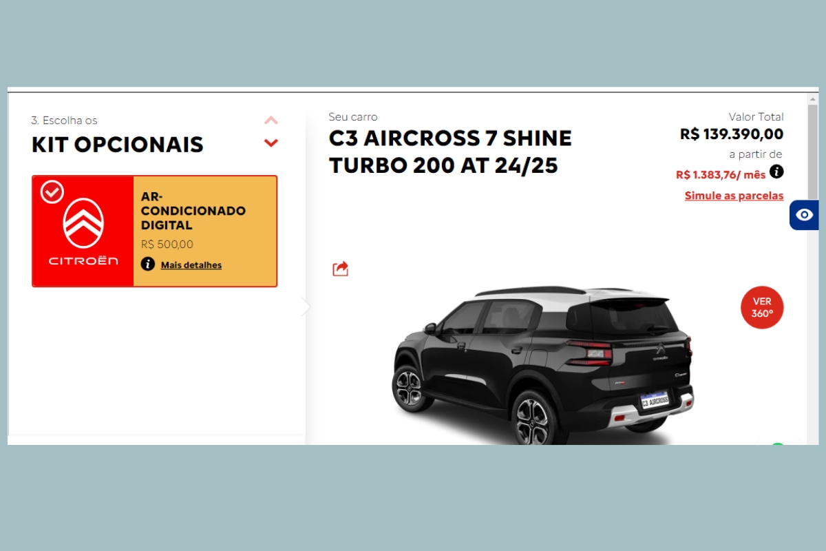 Configurador da montadora já permite adicionar ar-condicionado digital -Print de tela - Garagem360