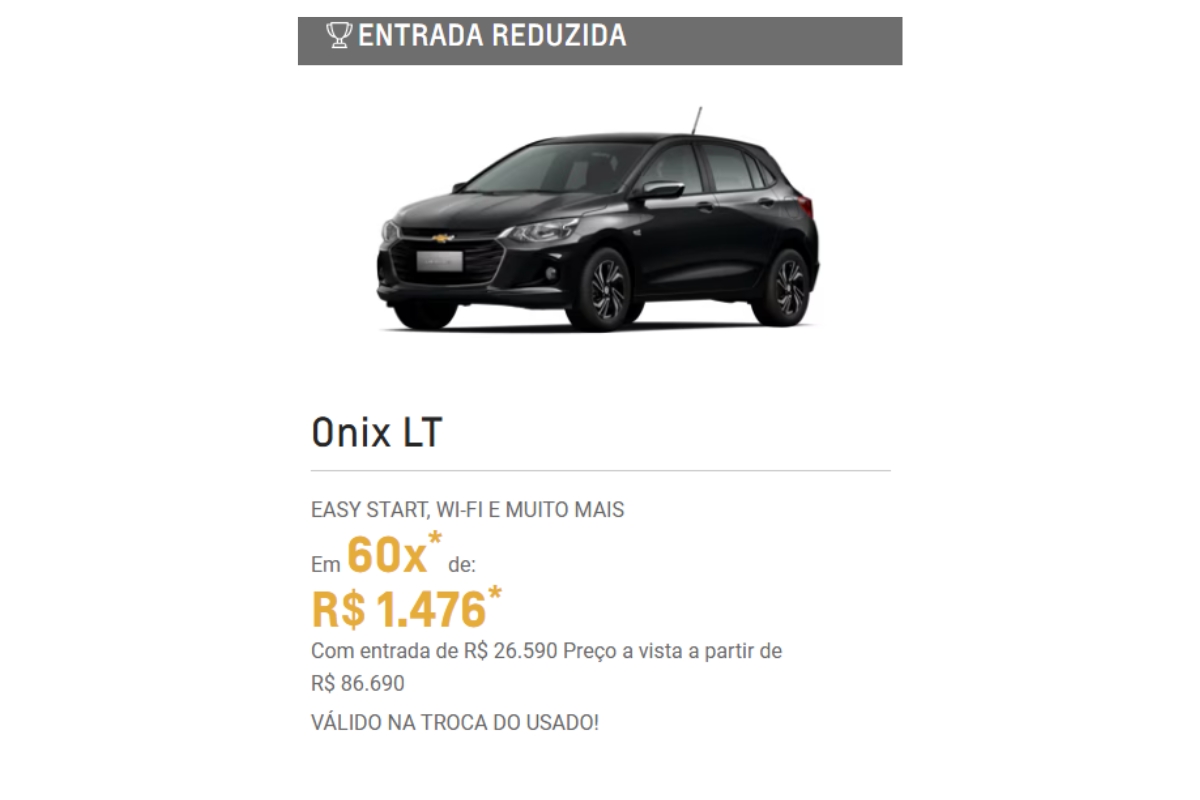 Onix com entrada reduzida - Print da tela - Garagem360