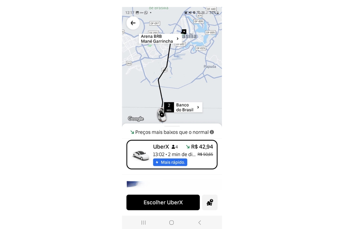 Teste realizado pelo Garagem360 para verificação do novo serviço Uber – Foto: print da tela 