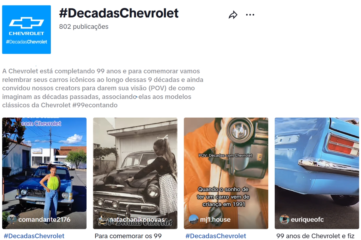 100 anos de GM: marca faz ação do TikTok pra atrair público jovem