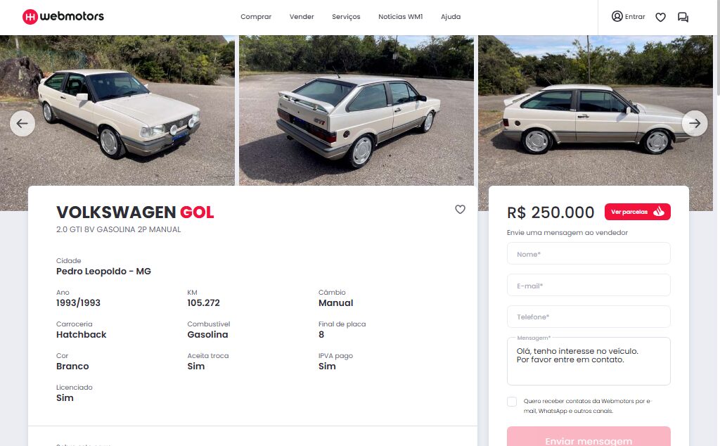 Objetivo vendido a R $ 250 mil - Captura de tela/ WebMotors