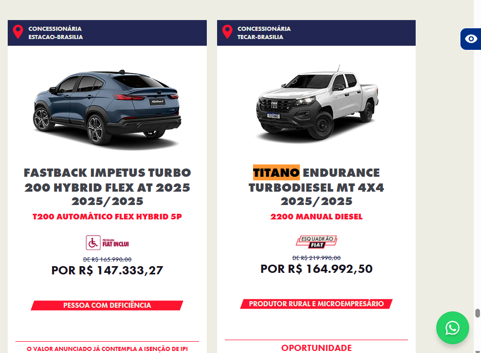 Seção de ofertas Fiat - Captura de tela