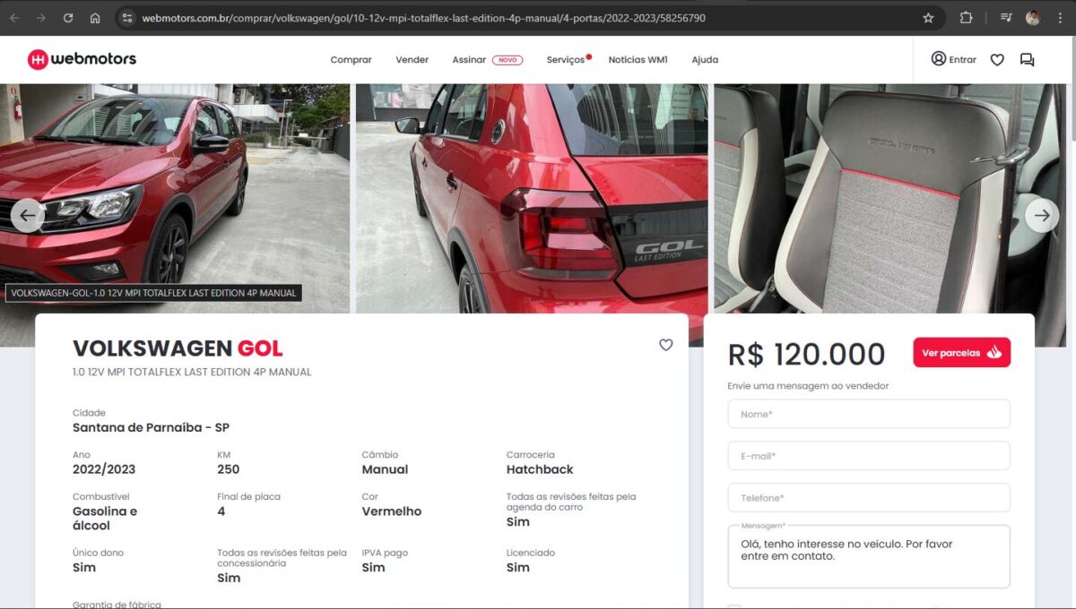 GolLast Edition por R$ 120 mil com 250 km rodados - Captura de tela