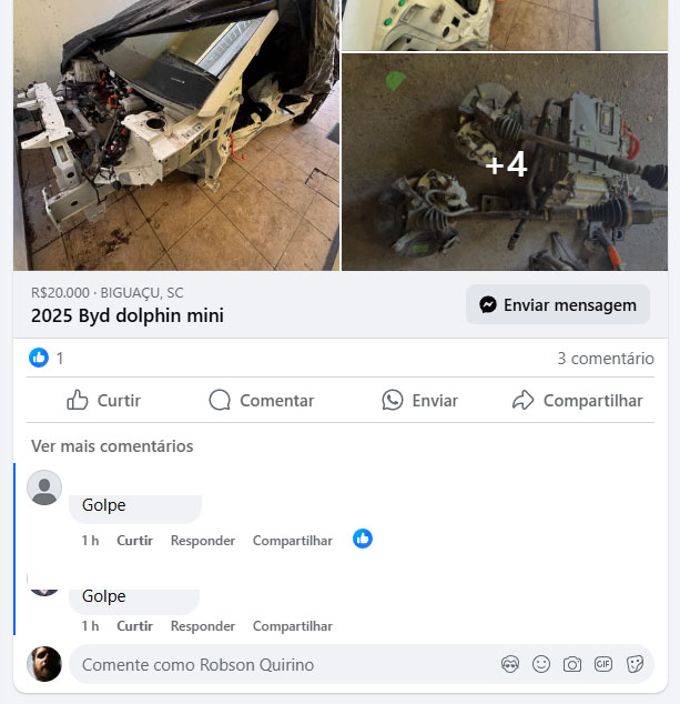 Golpe do carro batido no Grupo do Facebook - Captura de Tela