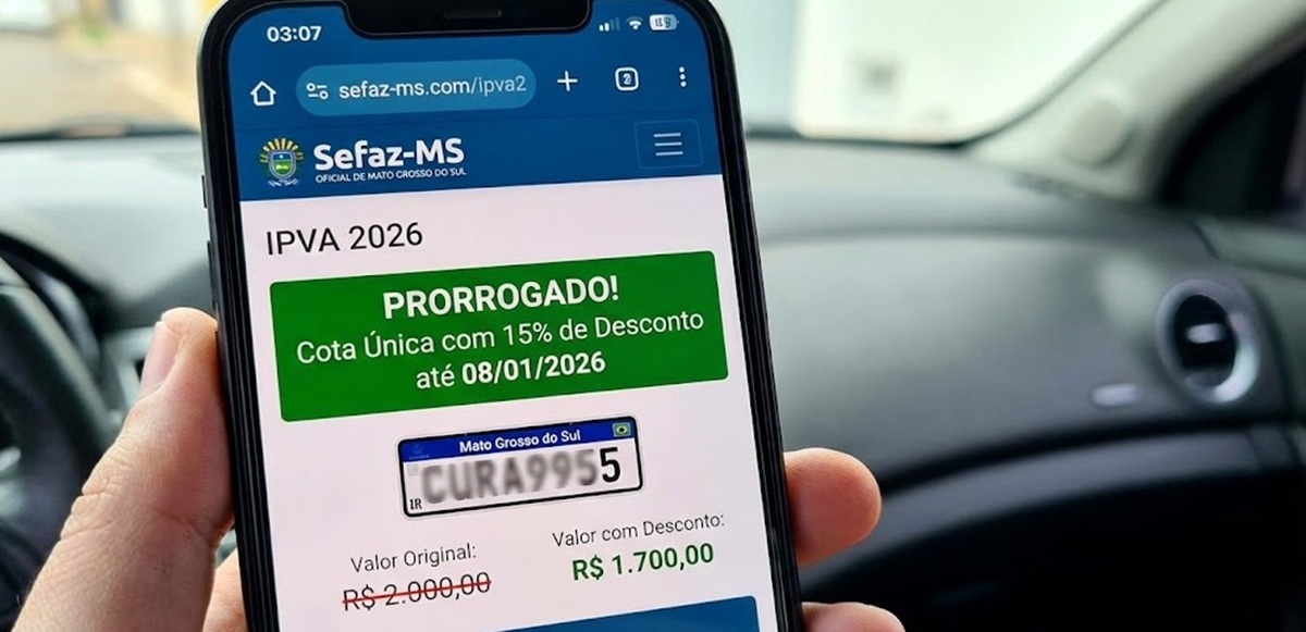 IPVA MS 2026 tem nova data limite para o desconto de 15%; confira datas e não perca