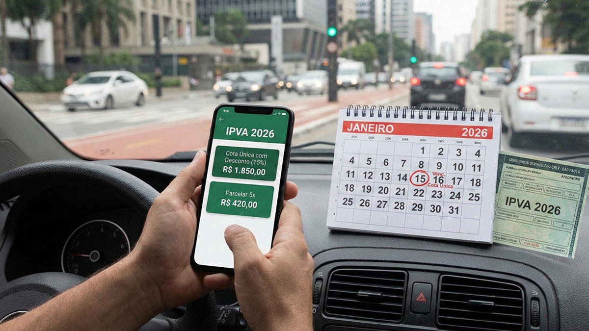 IPVA 2026 à vista ou parcelado? Veja onde desconto de 15% compensa e como organizar o bolso