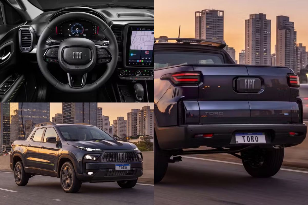 Montagem com modelo Fiat Toro 50 anos