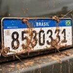 Placa suja ou encoberta que impede a leitura rende multa de R$ 293,47 e 7 pontos pelo artigo 230 do CTB, com possibilidade de remoção do veículo