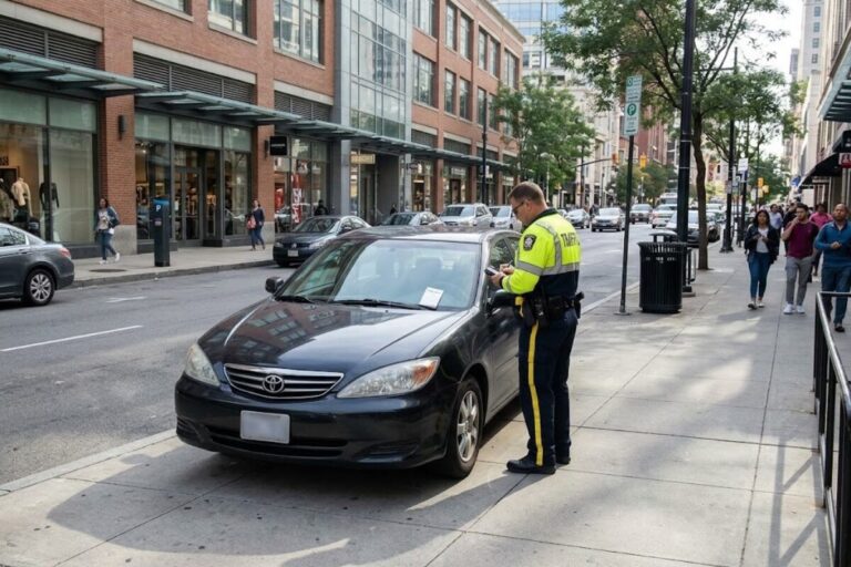 Carro levando multa por estacionar na calçada